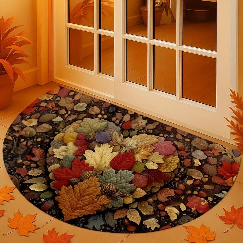 Autumn Door Mat - Non-Slip Half-Round Floor Mat  Durable Polyester Door Mat for Home Decoration, Door Mats for Home