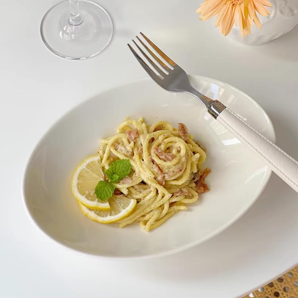 Set of 2 Oval Plates, White Porcelain, Stylish (26.7cm) - Tableware, Dishes, Lunch Plates, Plain, Ceramic, Kitchenware, Curry Plates, Pasta Plates, Ov