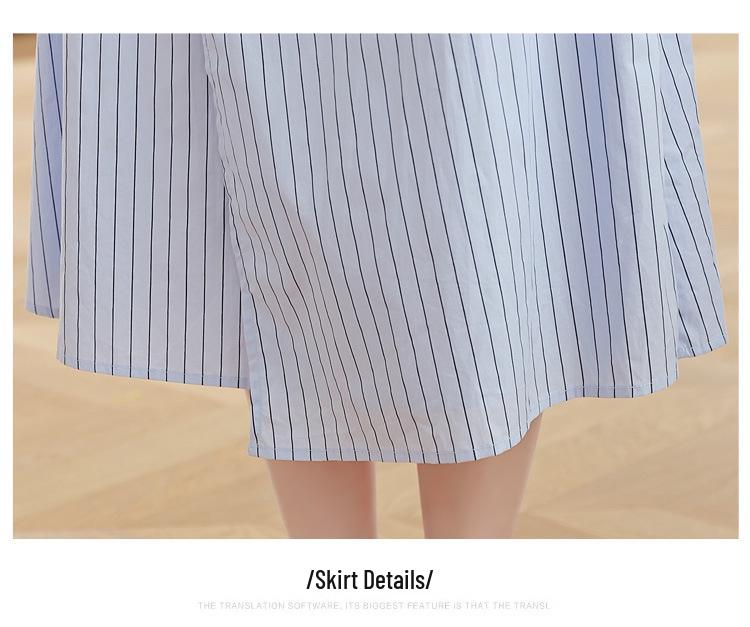 Women's Summer French Striped Shirt Dress - Elegant Long Style, College-Inspired, Absolutely Stunning