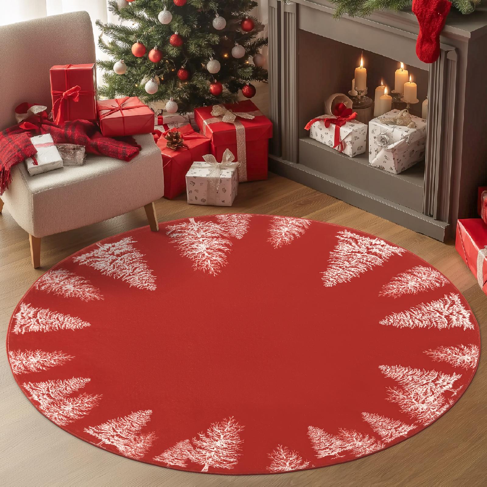 

hristmas Round Rug - Non-Slip Soft Xmas Tree Design, Fast Delivery Holiday Decor for Living Room & Bedroom 60cm