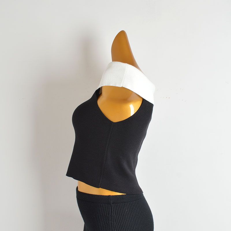 Glutinous Knitting off-Shoulder Base Shirt Vest Women's Clothing Spring and Summer Simplicity Silm Slim Looking Stretchy Underwear Sleeveless Tops