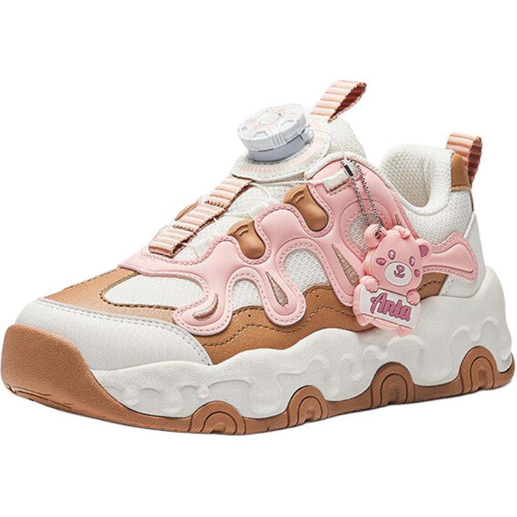 Anta Kids Synthetic Leather Fabric Comfortable Versatile Non-Slip Wear-Resistant Low-Top Casual Shoes Men Casual Shoes White Pink A22448829-1