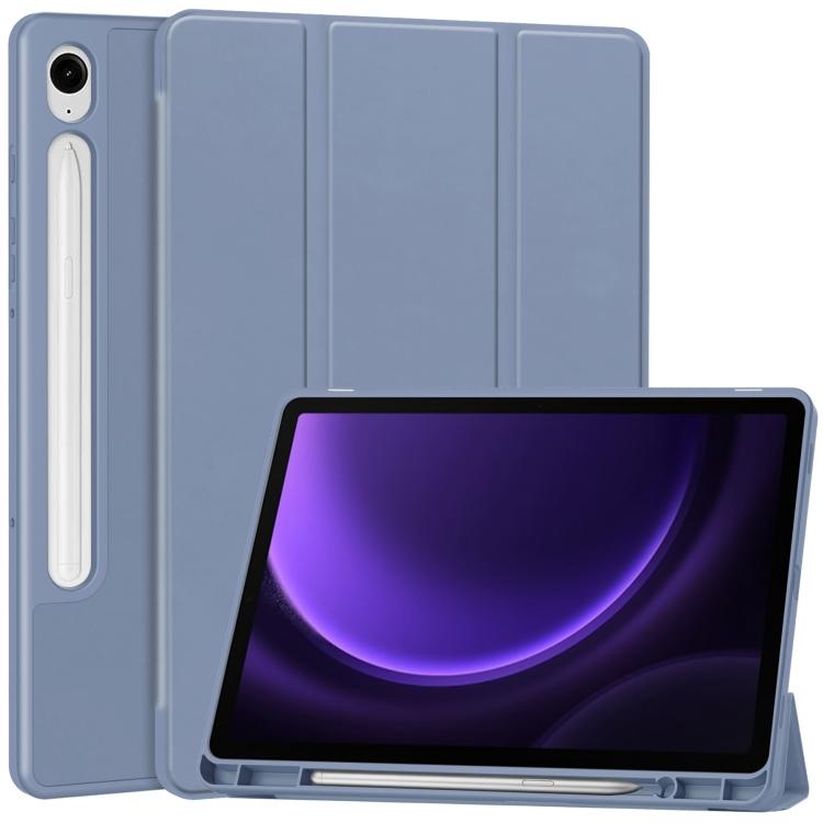 3-Fold Pure Color TPU Smart Leather Tablet Case with Pen Slot