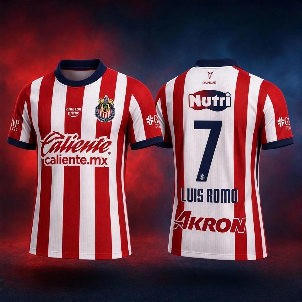 2026-27 Guadalajara Chivas Luis Romo 7# Football Jersey 3D Sports Football T-shirt Breathable Quick Dry Clothes Family Kids Tees