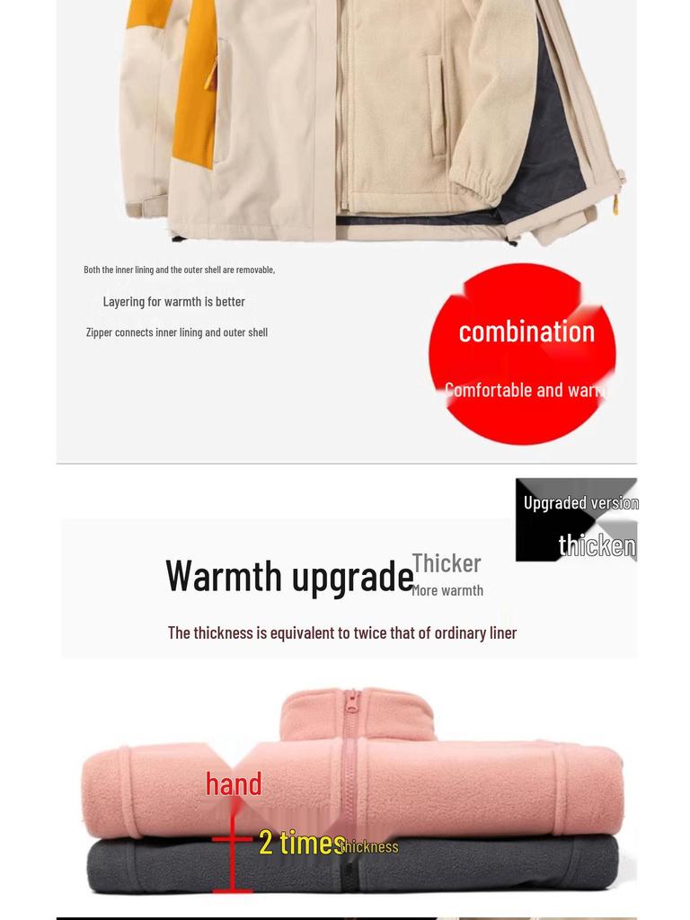 Mountain Series Outdoor Waterproof Windproof 3-in-1 Detachable Parka for Women and Men