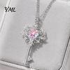 Minimalist Key Shaped Necklace Magic Pendant Necklace, Pink Cubic Zirconia Heart Cute Jewelry Rhinestone Sweet Fairy for Women Girls Delicate