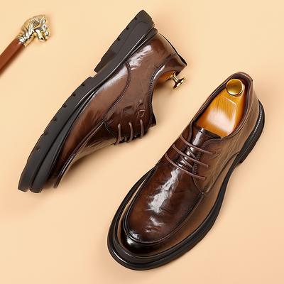 Fashion High End Brand Men's Genuine Leather Shoes British Style Brown Lace Up Brogue Shoes Interview for Commuting Men's Business Shoes