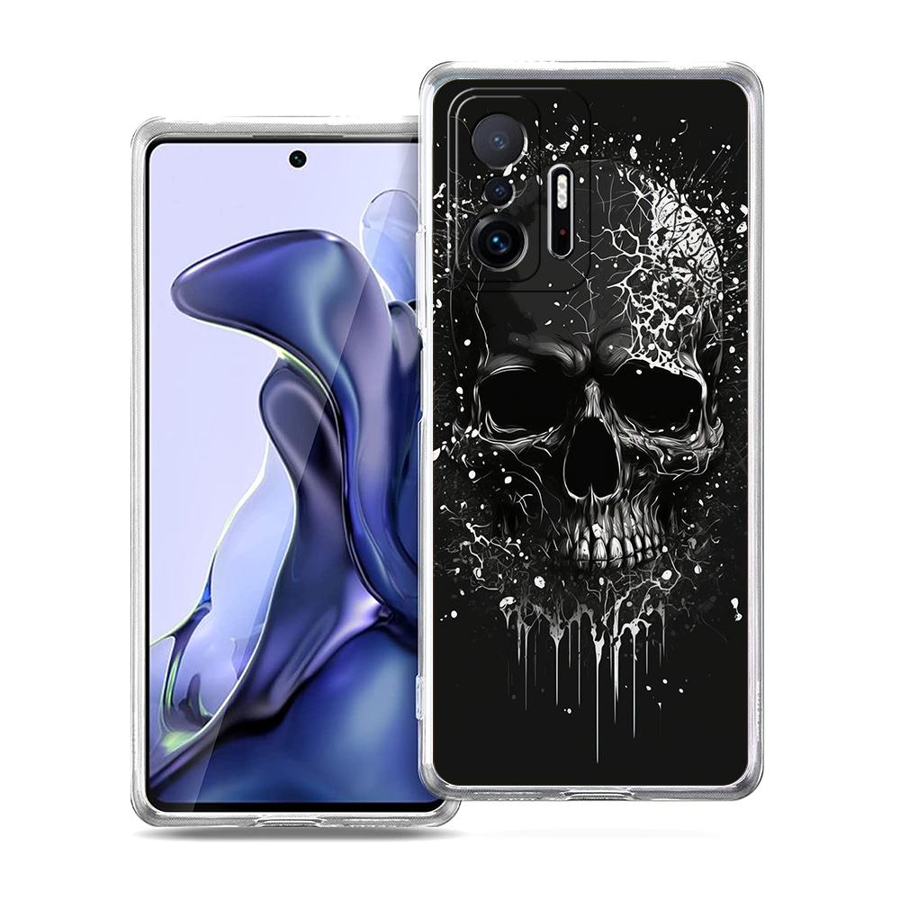Transparent Phone Case for Xiaomi Mi 14 13 12 11 Ultra 13T 12T 11T Poco X3 NFC F3 F6 Pro 5G Soft TPU Shell Terror Black Skull