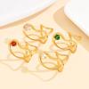 Elegant Geometric Stainless Steel Ring with Colored Zircon Inlay for Women