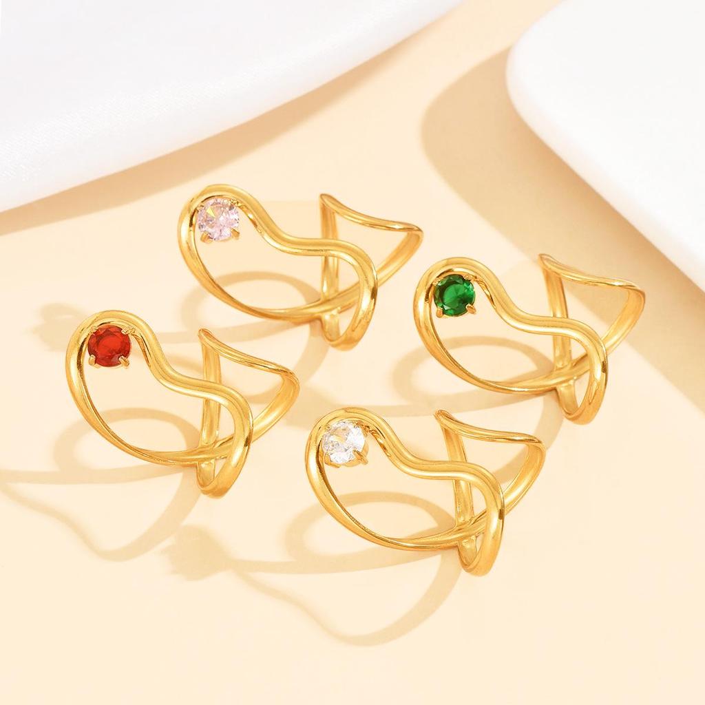 Elegant Geometric Stainless Steel Ring with Colored Zircon Inlay for Women