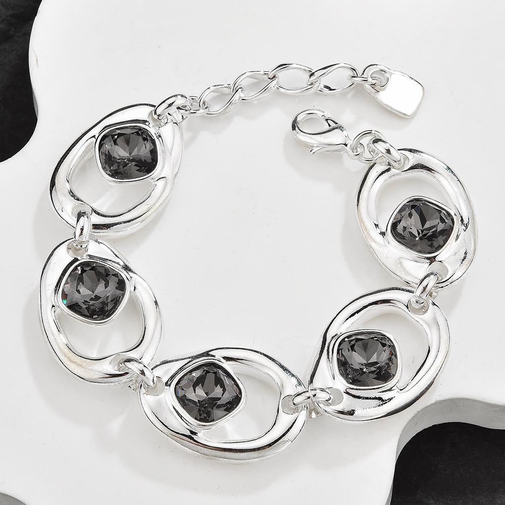 Geometric Crystal Jewelry Set For Women With Silver Copper Finish For Stylish Gift Giving