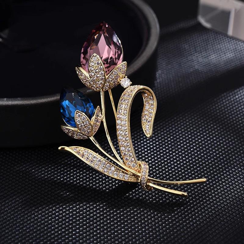Gemini Flower Brooch, High-end Women's Exquisite Crystal Flower Brooch, Anti-glare Pin