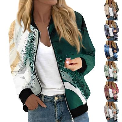Women's Fashion Casual Gradient Print Jacket Zipper With Pockets Jacket
