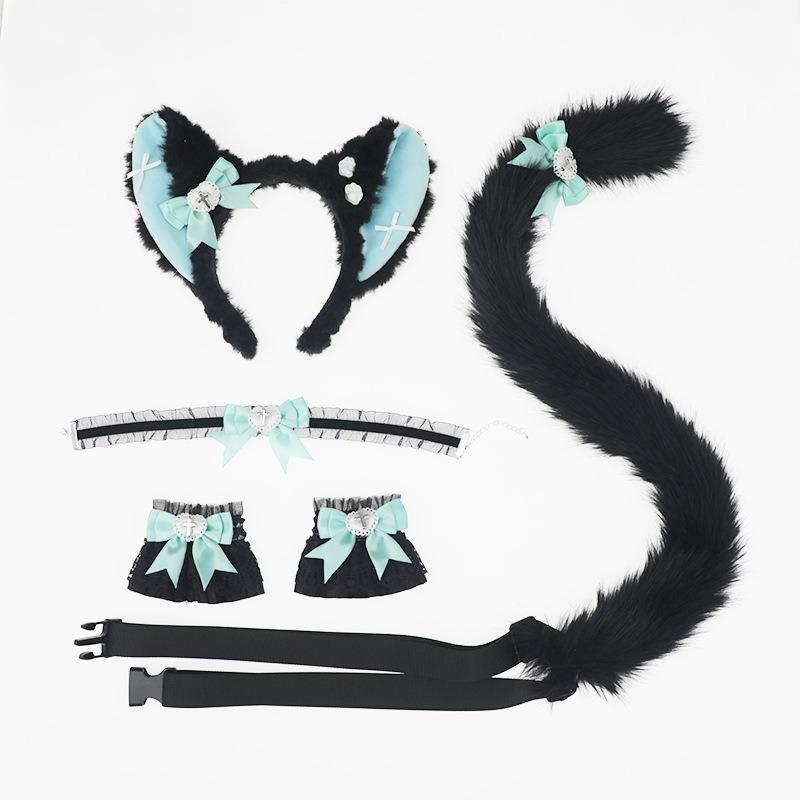 Cosplay Cat Ears Headband Cat Tail Accessories Handmade Cute Cat Girl Beast Ears Hair Accessories Beast Tail Accessories Set