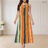 Women Plus Size Round Neck Triple Keyhole Cutout Sleeveless Printed Long Dress