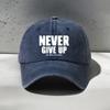 1pc Vintage Distressed Baseball Cap "NEVER GIVE UP" Funny Print Breathable Hat for Women and Men,Adjustable Outdoor Vacation Cap