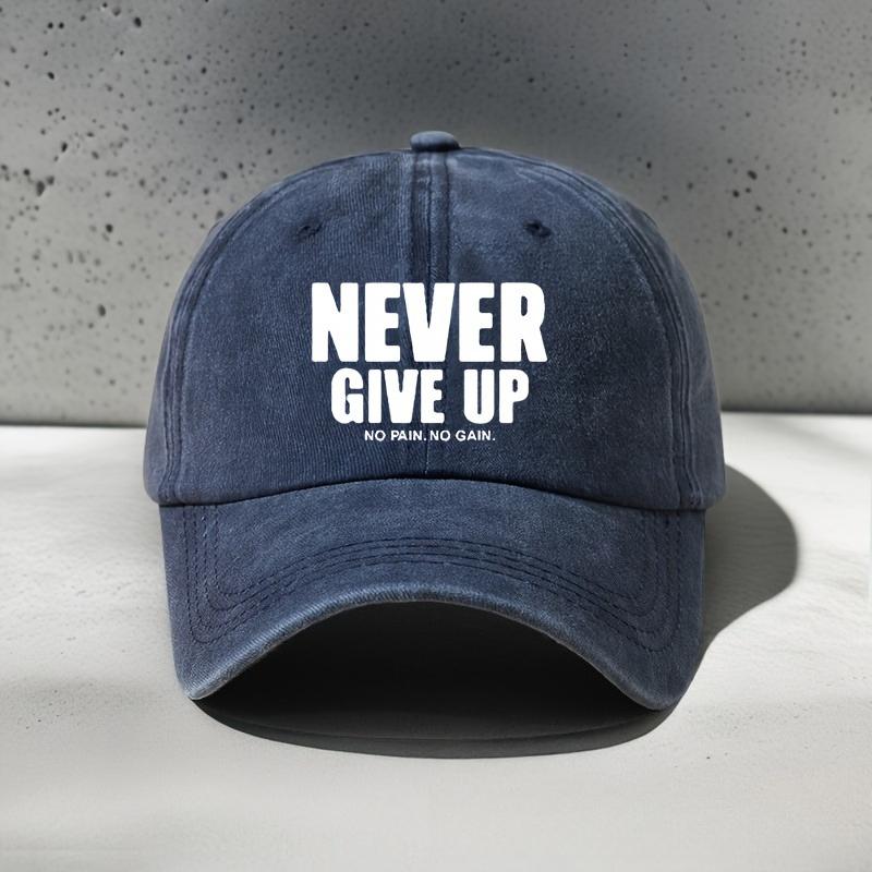 1pc Vintage Distressed Baseball Cap "NEVER GIVE UP" Funny Print Breathable Hat for Women and Men,Adjustable Outdoor Vacation Cap