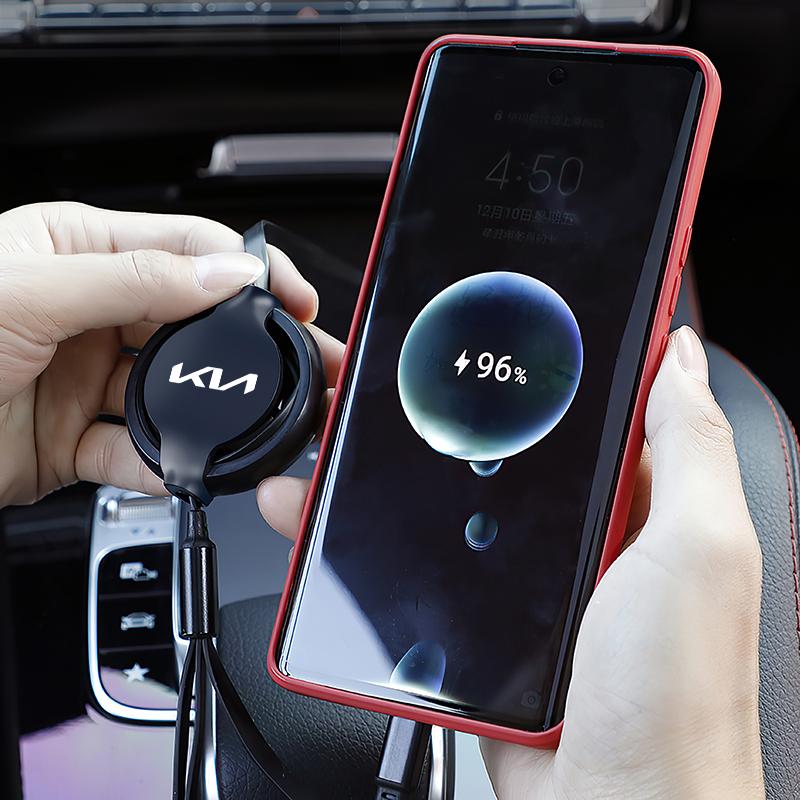 Car Interior Charging Data Cable Scalable 3 In 1 Phone Charger For KIA K3 Sportage Carnival K5 Seltos Pegas KX1 EV5 Sonet EV6 K4