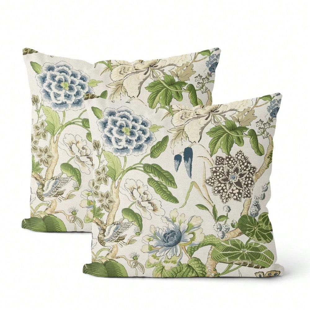 1Pc Vintage Botanical Bird Pillow Cover, Polyester 2D Double-Sided Printed Cushion Case, Boho Floral Throw Pillow, Home Decor, I