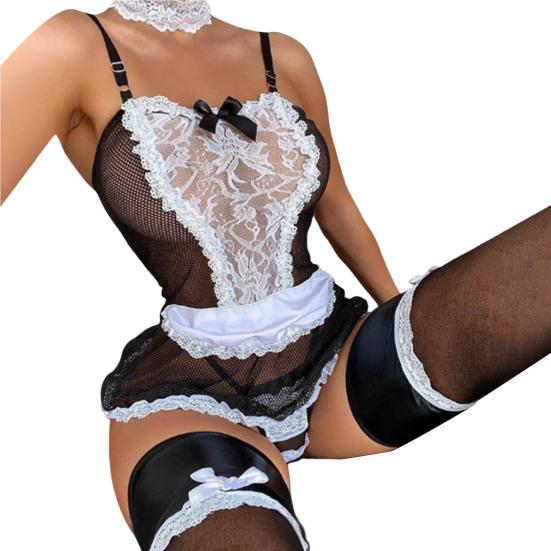 Tempting Bodysuit Pajama Collar Through Sleepwear Inside Wear See