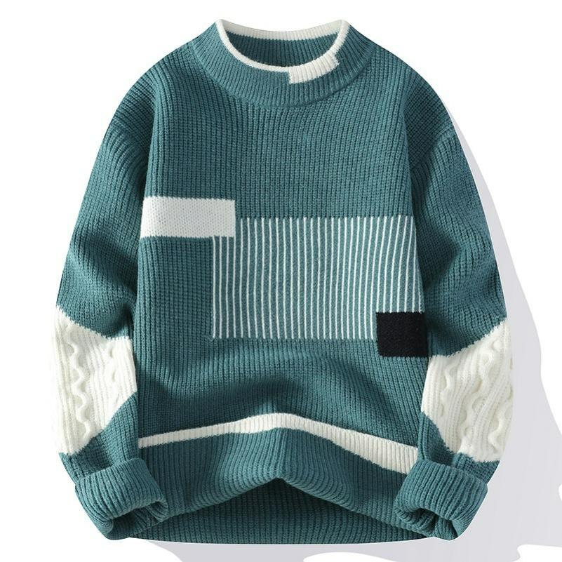 

Half Turtleneck Sweater Men s Winter Loose Men s Fashion Color Matching Sweater Men s Bottoming Shirt XXXXL зелений