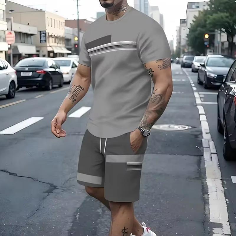 

Summer Two Piece Suit Men s Casual Pattern Printed Short Sleeve T-shirt and Sports Shorts Set Sports Set Fitness Lightw 5XL