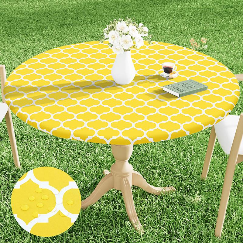 Homaxy New Round Tablecloth 1 PCS PEVA Material Wipeable Flannel Backed Vinyl Tablecloths Waterproof Elastic Fitted Table Covers