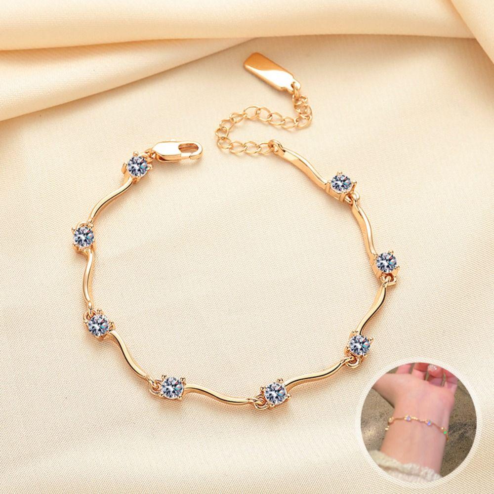 2pcs Thin Couple Bracelets Rhinestone Light Luxury Bracelet Trendy Crystal Wave Bracelet  Friends