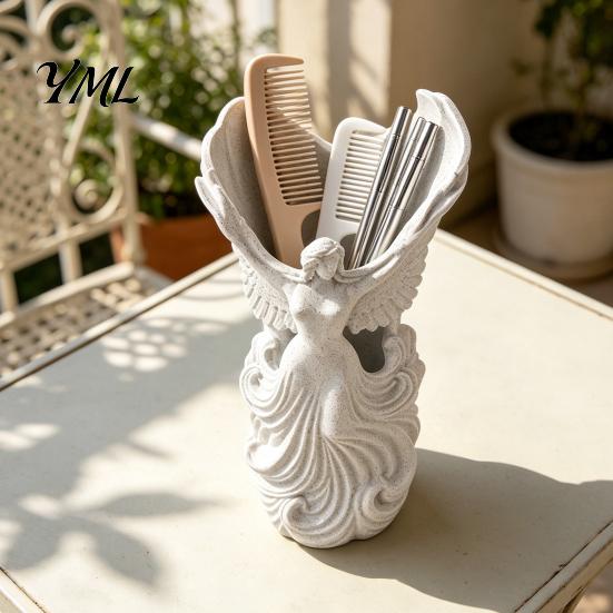 Handcrafted Desk Decor 3D Printed Angel Wings Vase & Pen Holder, Sculpture Custom Stationery Organizer Desktop Decor, Multi?Functional Dry