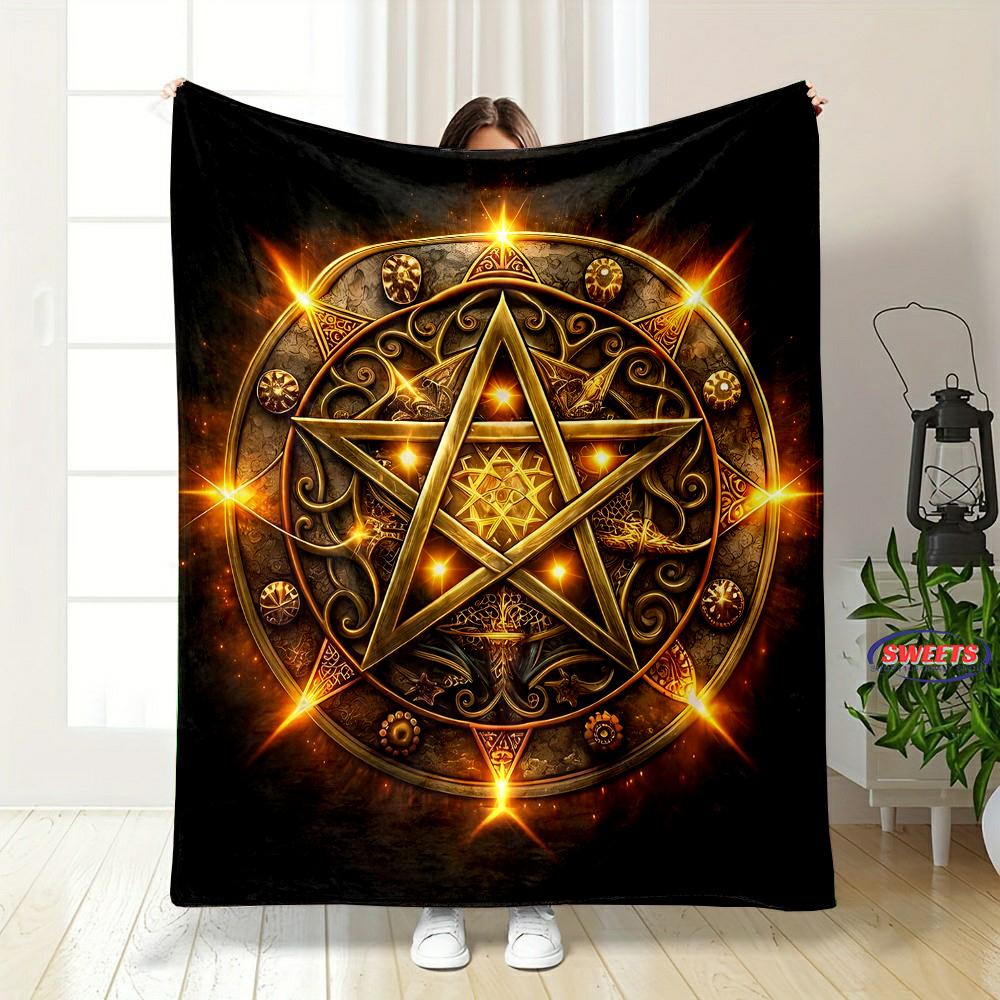 6 Size Warm and Cozy Flannel Blanket, Pentacle Symbol Goat Head Blanket, Sofa Bedroom Office Leisure Nap Cover Blanket,Nice Gift