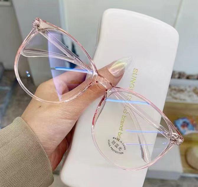Korean Style Trendy Large Frame Anti-Blue Light Glasses with Whitening Round Plain Lenses