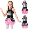 Costume Jumpsuit da Domatore di Circo per Bambina Senza Maniche Patchwork Vita Sovrapposta Romper Metallico