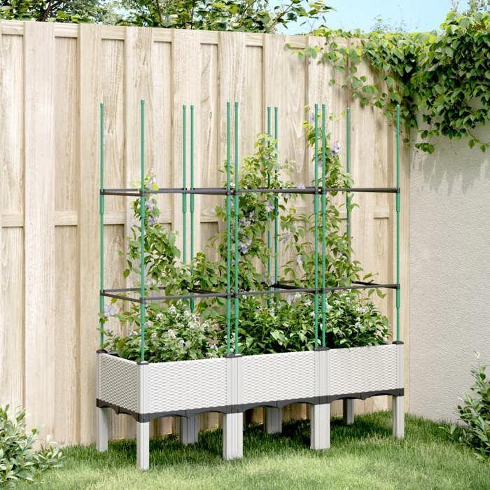 VidaXL Jardinière avec Treillis, Lit Surélevé, Bac à Fleurs, Pot de Plantes, Boîte à Fleurs Jardin Patio Terrasse Extérieur, 367959