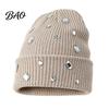 Punk Style Hat with Rhinestones Bling Rhinestone Knitted Hat, Street Knit Winter Stylish Cold Weather Headgear Warm Skull Cap for Women Autumn Fashion