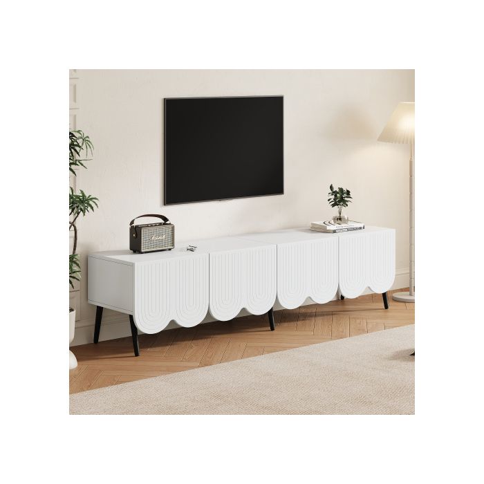 Meuble TV - MUVOE - Moderne - Blanc - 180 x 40 x 45 cm - Pour téléviseurs jusqu'à 80 pouces