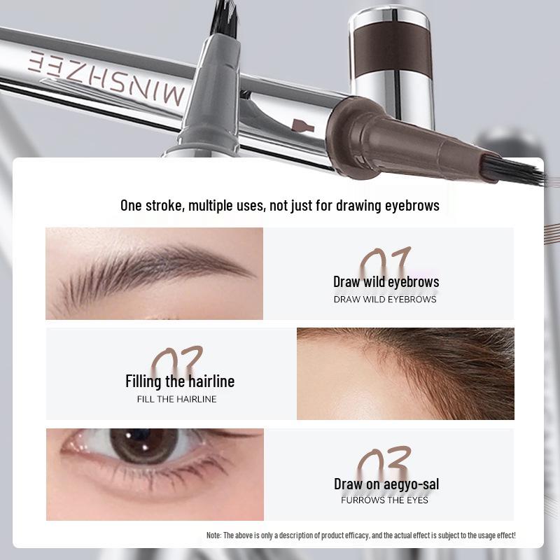 Mingxizhi Waterproof Long-Lasting Eyebrow & Eyeliner Pencil with Multi-Pronged Brush for Defined, Sweatproof Results