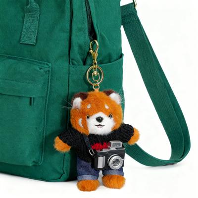 Cartoon Red Panda Plush Keychain Stuffed Red Panda Wearing Sweater Bag Charm with Mini Camera for Backpack Handbag Car Key Accessories