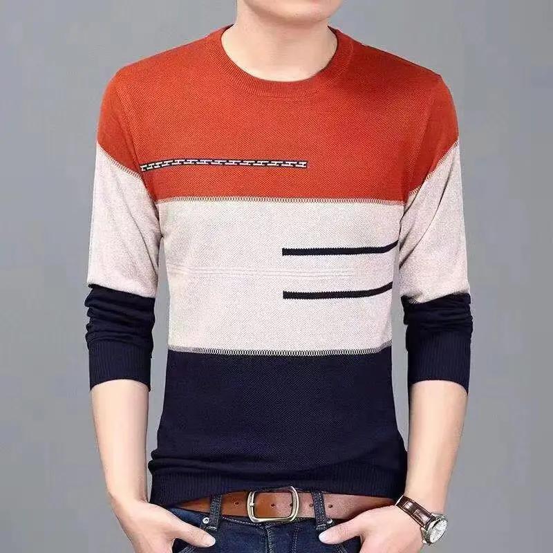 "Autumn Round Neck Knit Pullover for Men - Long-Sleeved, Stylish and Comfortable"