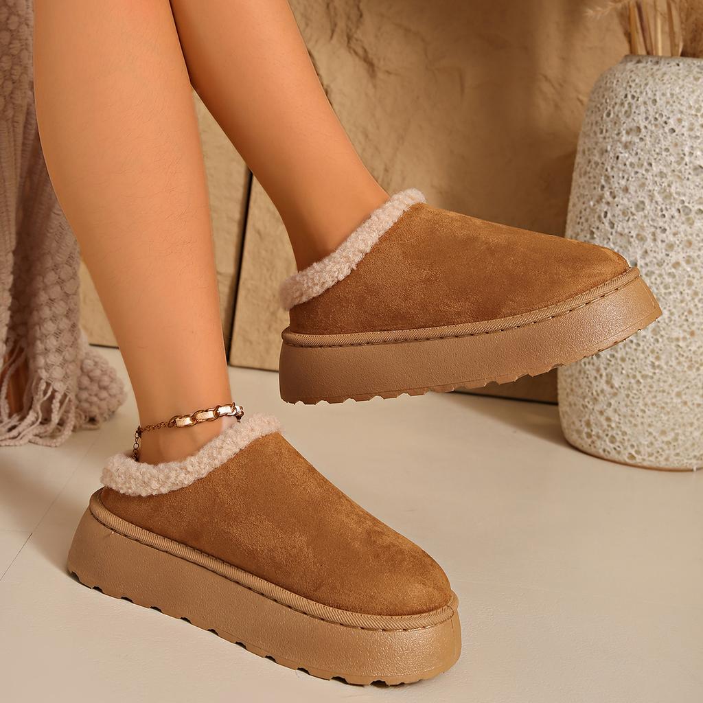 Fashion Plus Size Women's Thick-Soled Closed-Toe Slippers Faux Fur Winter Indoor Outdoor Fluffy Warm Cotton Slides Size 36-44