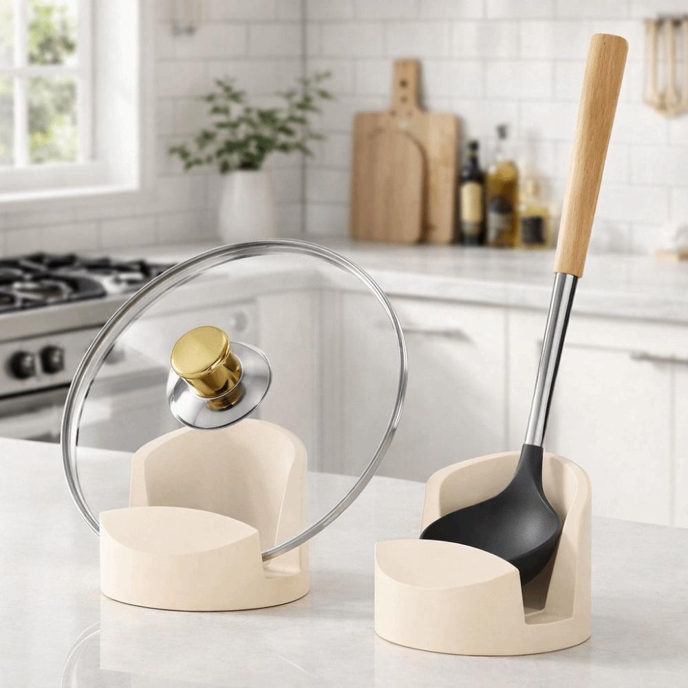 2 Pieces Circular Pot Lid Rack Silicone Spoon Rack Multi-functional Spatula Holder  Kitchen