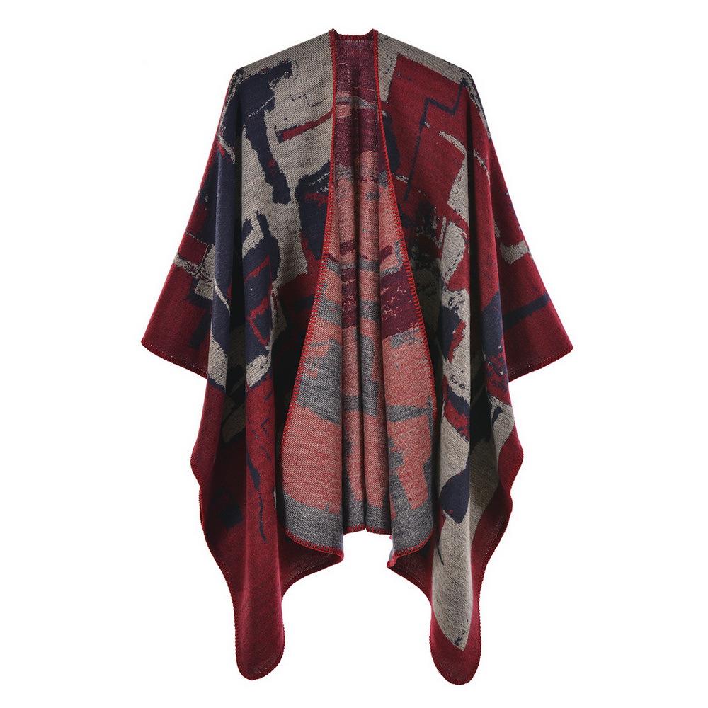 Women's Fashion Jacquard Imitation Cashmere Shawl - Thickened, Warm, Large Cape Scarf