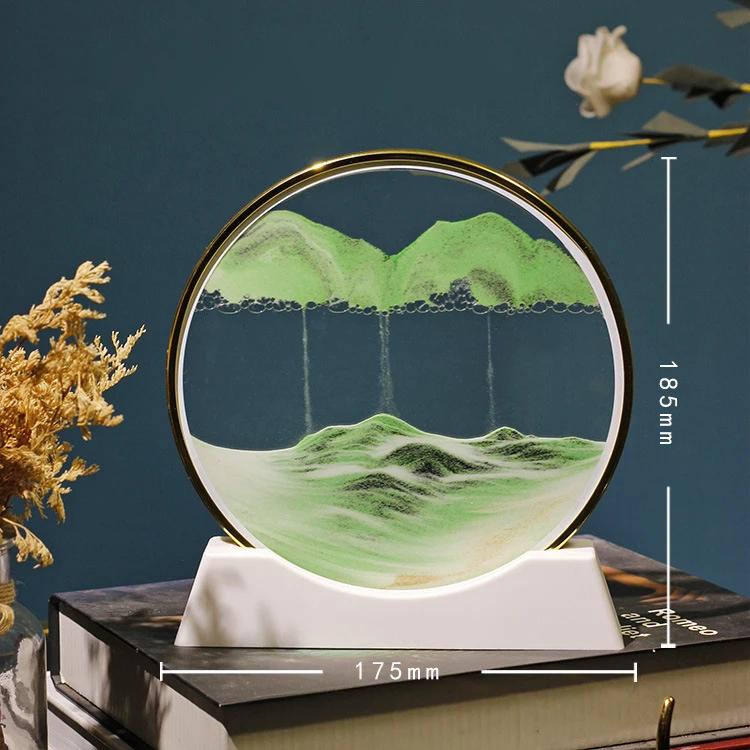 Sandscape Moving Sand Art Picture Quicksand Craft Round Glass 3D Deep Sea Hourglass Flowing Sand Painting Office Home Decor Gift