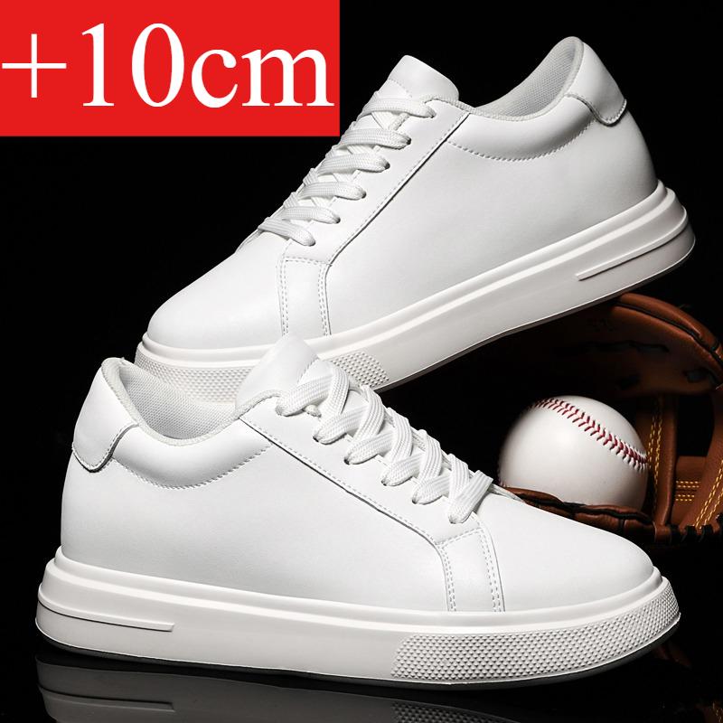 Men's High-quality Leather Height-increasing Shoes 6cm/8cm/10cm Optional Invisible Height-increasing Fashion White Sports Shoes
