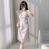 Ice Silk Pajamas Women's Summer 1011 New Sexy Lace Suspender Nightdress with Chest Pad Pure Desire One-word Shoulder Loungewear