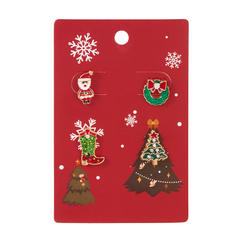 4 Pcs/Set Cute Enamel Christmas Earrings for Women Small Elk Bell Xmas Tree Stud Earrings New Year Festival Party Jewelry Gifts