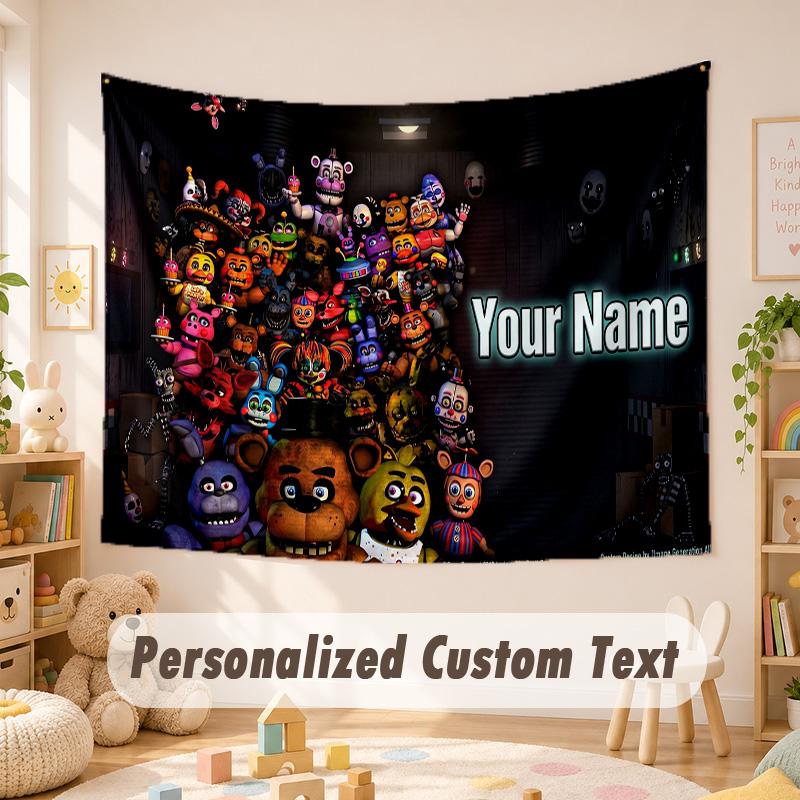 Custom Name Text Tapestry,Five Nights at Freddy’s Boho Wall Hanging, Decorative Backdrop Tapestry For Room