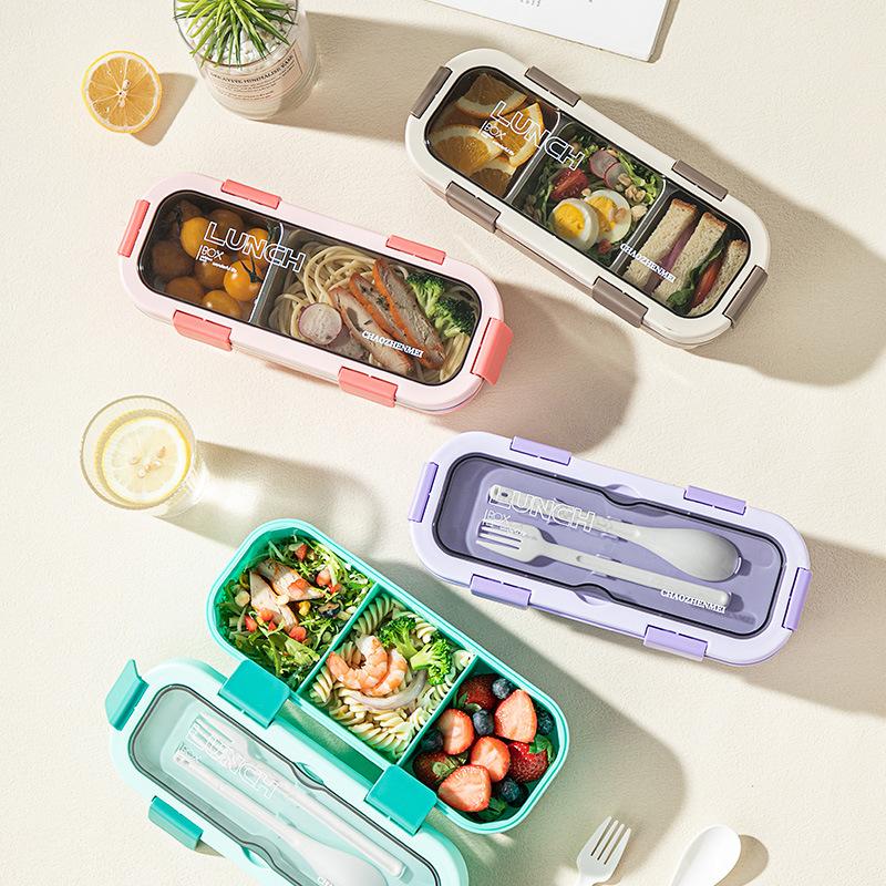 Microwave Stainless Steel Single Layer Partition Lunch Box, Leak Proof Fresh Keeping Bento Container Portable Food Storage Box
