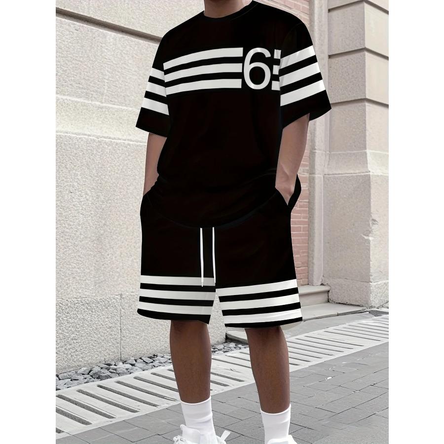 Men's Letter Print Crew Neck Short Sleeve Stylish Streetwear Men's Fashion Set Summer Casual Outdoor Vacation Two-Piece Set