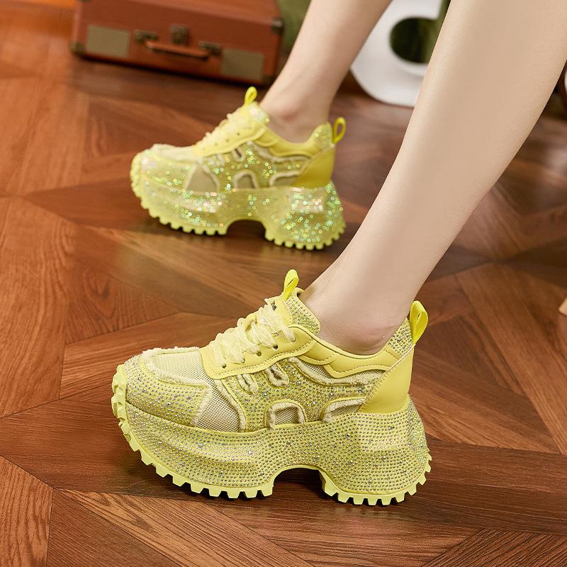 Fashion 2025 New 8.5cm Women's Chunky Sneakers Autumn Fashion Shiny Rhinestone Thick Bottom Shoes High Platform Ladies Sneaker Woman