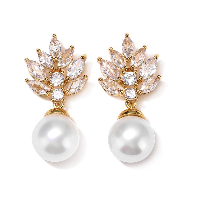 ZAKOL New Leaf Water Drop Zircon Dangle Earrings for Women Luxury European and American Bridal Wedding Zircon